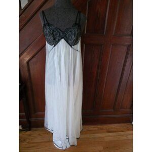 Vintage Sheer White & Black Lace Nightgown Lingerie M